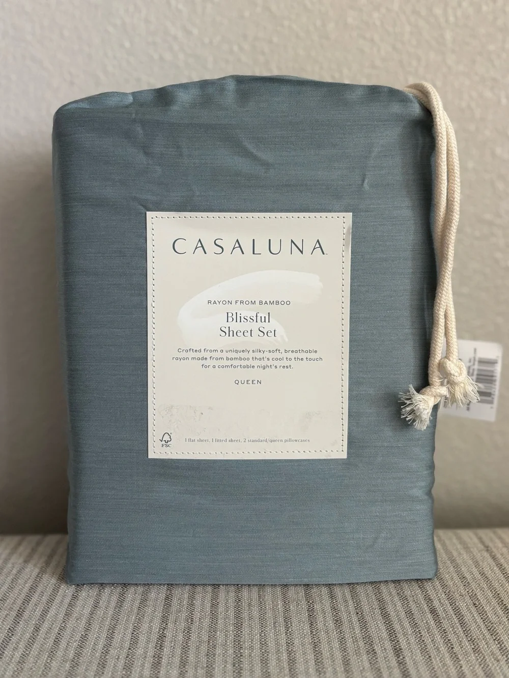 NWT Queen 400 Thread Count Rayon from Bamboo Sheet Set Light Teal Blue